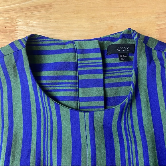 COS Blue Green Striped Sleeveless Viscose Blend A-Line Midi Dress Size 38 AU 10 - Picture 6 of 11